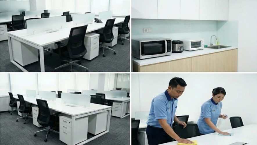 Gedung perkantoran yang bersih dan terawat mencerminkan citra perusahaan yang kuat berkat tenaga cleaning service yang handal