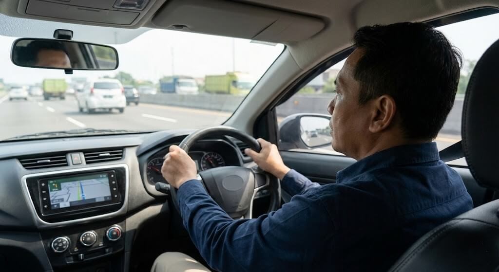 Ilustrasi apa itu defensive driving dan penerapan teknik keselamatan berkendara oleh pengemudi profesional