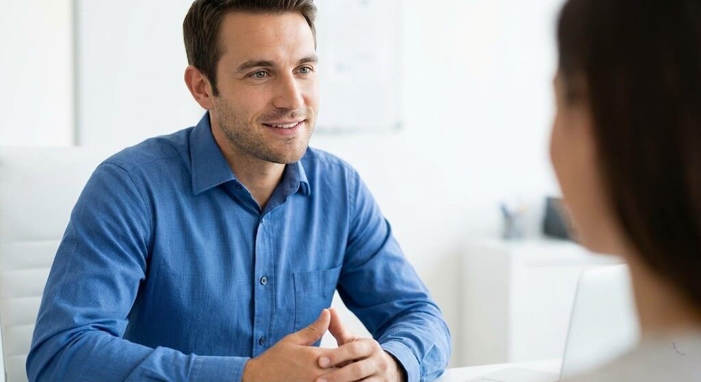 Bahasa tubuh staf customer service yang menunjukan empati dan fokus